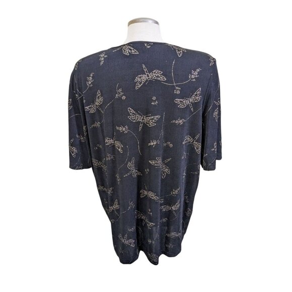 Womens Vintage Top Plus 2X Black Gold Sparkle Dragonfly Stretch Fairy Grunge - Picture 4 of 7